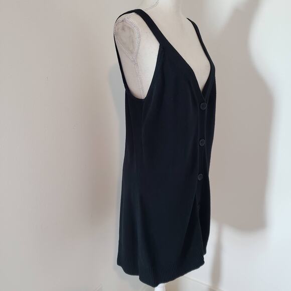 Dolce Cabo Y2K Full Button Front Deep V-Neck Tank Black Mini Sweater Dress XL - Picture 3 of 8